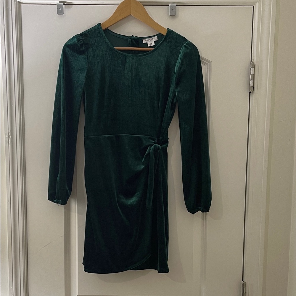 Ally B Long Sleeve Green Dress with Waist Tie
